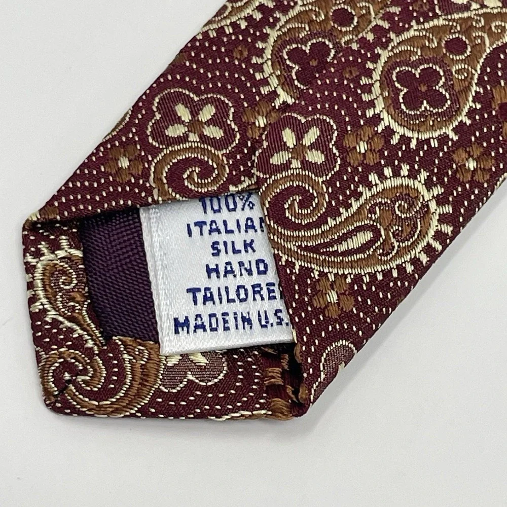 Paul Fredrick Tie Handmade Italian Silk USA‎ Red Cream 4x56